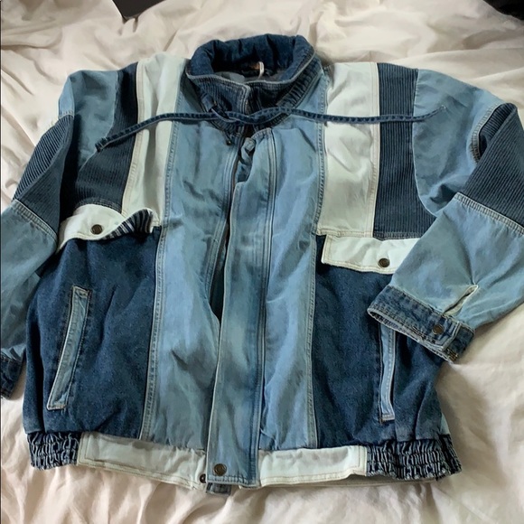 Free People Panel Denim Bomber Jacket 